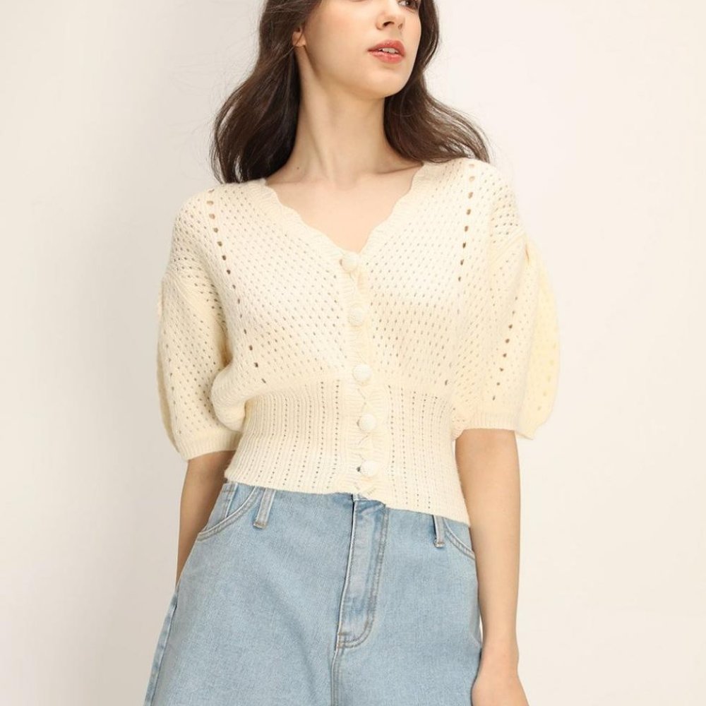 Storets Flora Chunky Knit Cardigan Ivory button front